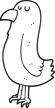 Bir insan tarafından çizilmiş siyah beyaz bir papağan çizimi.