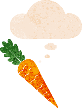 Düşünce baloncuklu çizgi film havucu grunge sıkıntı retro dokuma tarzı bir insan tarafından çizilmiş