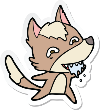 Bir insan tarafından çizilmiş aç kurt çizgi filminin çıkartması.