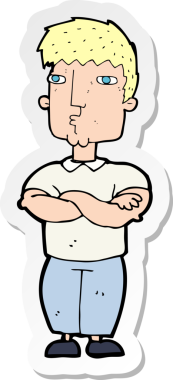 Bir insan tarafından çizilmiş çapraz kollu bir karikatür adamın çıkartması.