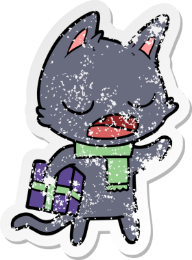 Bir insan tarafından çizilmiş konuşan kedi karikatürünün sıkıntılı çıkartması.