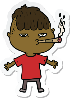 Bir insan tarafından çizilmiş sigara içen bir adamın çıkartması.