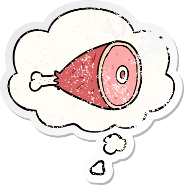 İnsan tarafından çizilmiş yıpranmış bir çıkartma gibi düşünce baloncuğuyla pişirilmiş et.