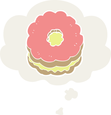 Düşünce baloncuklu çizgi film bisküvisi insan tarafından çizilmiş.