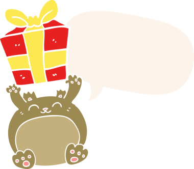 Bir insan tarafından çizilmiş retro tarzı konuşma baloncuğu olan şirin bir çizgi film Noel ayısı.