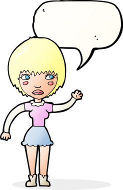 Bir insan tarafından çizilmiş konuşma balonlu bir kadın.