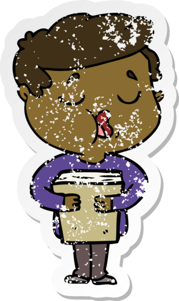 Elinde kitap tutan ve bir insan tarafından çizilmiş şarkı söyleyen bir karikatürcünün sıkıntılı çıkartması.