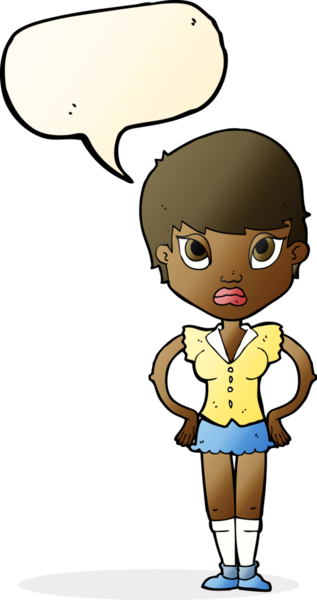 Bir insan tarafından çizilmiş konuşma baloncuğuyla rahatsız bir kız.