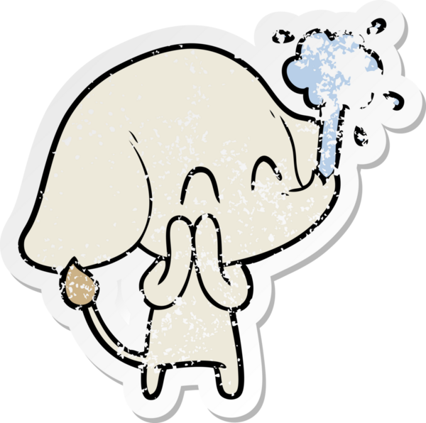 Bir insan tarafından çizilmiş su püskürten şirin bir filin sıkıntılı çıkartması.