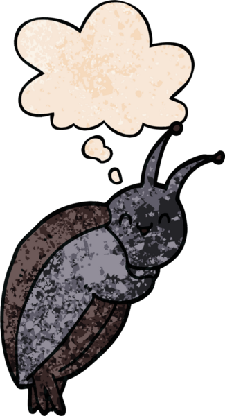 Bir insan tarafından çizilmiş grunge doku tarzında düşünce baloncuğu olan sevimli çizgi film böceği.