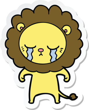 Bir insan tarafından çizilmiş ağlayan çizgi film aslanının çıkartması.