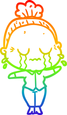 Gökkuşağı gradyan çizgi çizimi bir insan tarafından çizilmiş ağlayan yaşlı bir kadın