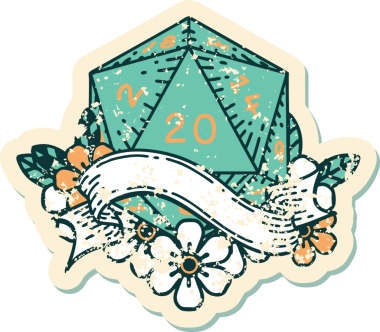 Retro Dövme Biçimi Doğal 20 D20 zar bir insan tarafından çizildi