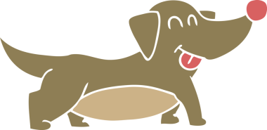 Bir insan tarafından çizilmiş mutlu küçük köpeğin düz renk çizimi