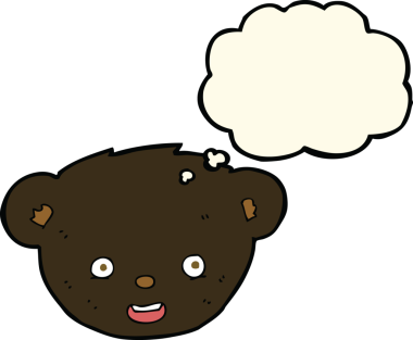 Bir insan tarafından çizilmiş düşünce baloncuklu kara ayı yüzü.