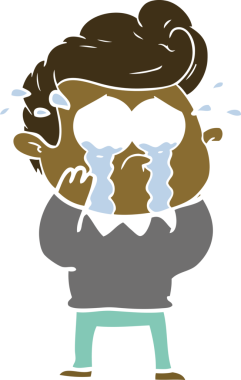 Bir insan tarafından çizilmiş düz renkli çizgi film ağlayan adam.