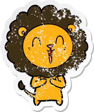 Bir insan tarafından çizilmiş gülen aslan çıkartması.