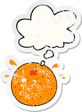 Düşünce baloncuğu olan turuncu çizgi film, insan tarafından çizilmiş yıpranmış bir çıkartma.