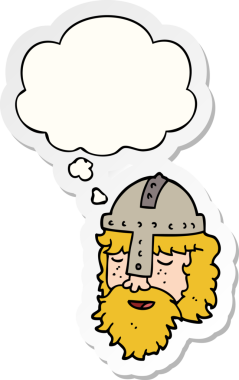 insan tarafından çizilmiş bir çıkartma gibi düşünce baloncuklu viking yüzü.