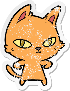 Bir insan tarafından çizilmiş karikatür kedisinin sıkıntılı çıkartması.