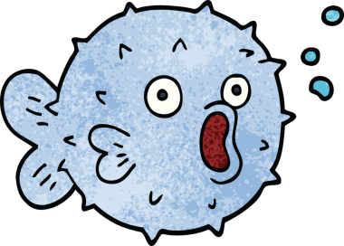 Bir insan tarafından çizilmiş karikatür üfleme balığı.