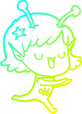 Bir insan tarafından çizilmiş mutlu bir uzaylı kız çizgi filmi.