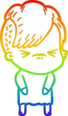 Gökkuşağı gradyan çizgi çizimi Bir insan tarafından çizilmiş sinirli hippi kız