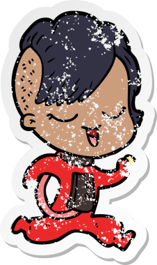 Bir insan tarafından çizilmiş mutlu bir çizgi film kızının sıkıntılı çıkartması.