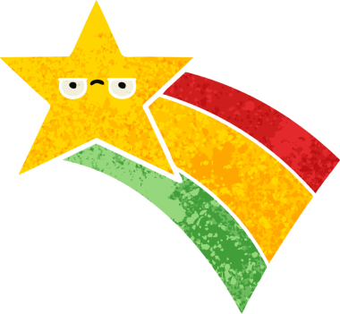 Bir insan tarafından çizilmiş gökkuşağı yıldızının retro çizim tarzı karikatürü