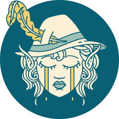 Retro Dövme Tarzı Ağlayan Elf Ozan karakteri bir insan tarafından çizilmiş