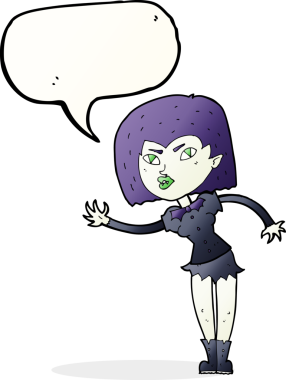 Bir insan tarafından çizilmiş konuşma balonu olan vampir kız.