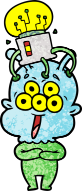 Bir insan tarafından çizilmiş mutlu bir uzaylı çizgi filmi.