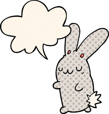 Bir insan tarafından çizilmiş çizgi roman tarzında konuşma balonu olan sevimli çizgi film tavşanı.
