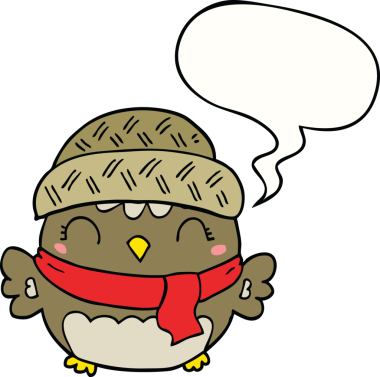 Bir insan tarafından çizilmiş konuşma baloncuğu şapkalı sevimli bir baykuş.