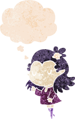 Homurdanan düşünce baloncuğu olan karikatür vampiri bir insan tarafından çizilmiş tedirgin bir eski tarz.