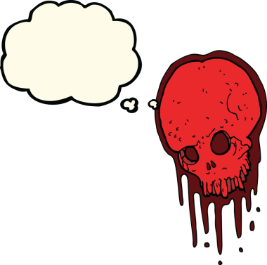 Bir insan tarafından çizilmiş düşünce baloncuklu korkunç kafatası