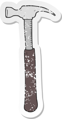 Bir insan tarafından çizilmiş bir karikatür çekiçinin gerilimli yapıştırması.