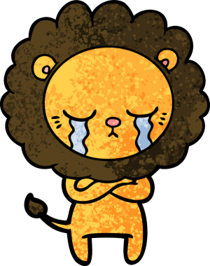 Bir insan tarafından çizilmiş ağlayan çizgi film aslanı.