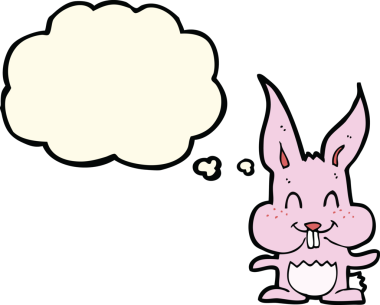 Bir insan tarafından çizilmiş düşünce kabarcığı olan çizgi film tavşanı.