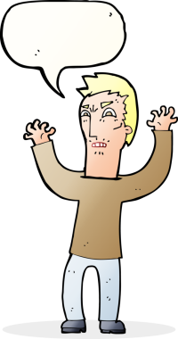 Bir insan tarafından çizilmiş konuşma balonlu kızgın adam çizgi filmi.