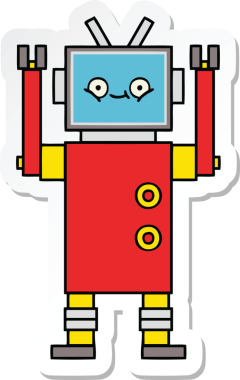 Bir insan tarafından çizilmiş şirin çizgi film robotunun çıkartması.