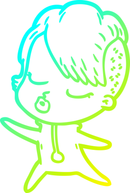 Bir insan tarafından çizilmiş soğuk gradyan çizgi film karakteri güzel hippi kız.