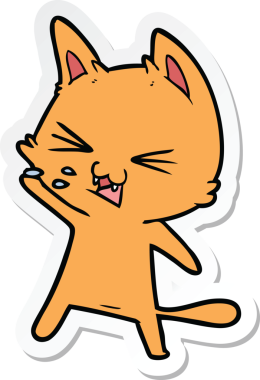 Bir insan tarafından çizilmiş çizgi film kedisinin çıkartması.