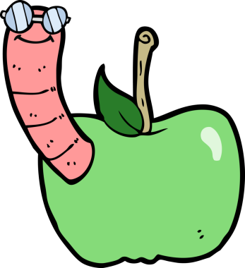 Bir insan tarafından çizilmiş solucanlı çizgi film elması