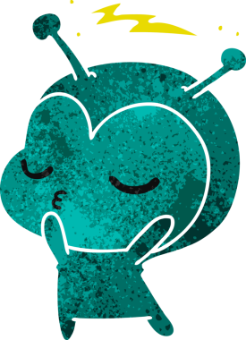 Bir insan tarafından çizilmiş sevimli bir kawaii uzaylının serbest çizimi.