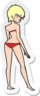 Bir insan tarafından çizilmiş bikinili bir karikatür kadının çıkartması.