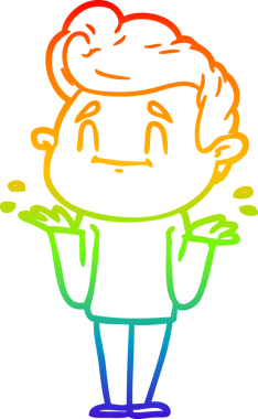 Gökkuşağı gradyan çizimi mutlu bir çizgi film adamı bir insan tarafından çizilen omuz silkme