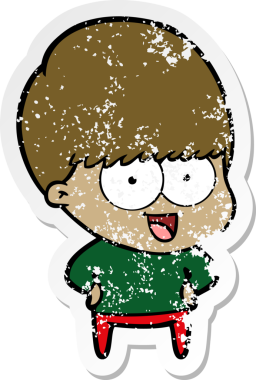 Bir insan tarafından çizilmiş mutlu çizgi film çocuğunun sıkıntılı çıkartması.