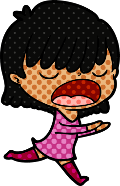 Çizgi filmdeki kadın bir insan tarafından yüksek sesle çizilmiş.