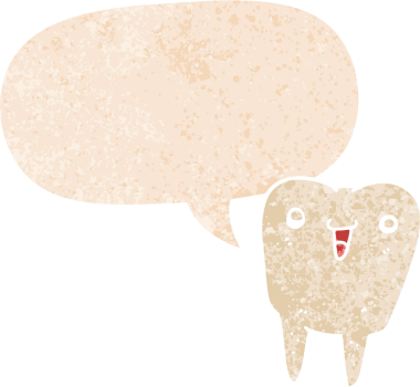 Bir insan tarafından çizilmiş grunge dertli retro desenli konuşma baloncuklu çizgi film dişleri